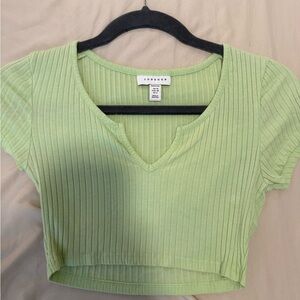 Topshop Light Green Ribbed V-Neck Crop Top